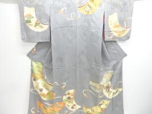 アンティーク　紋錦紗　誰袖に花・組紐模様三つ紋着物